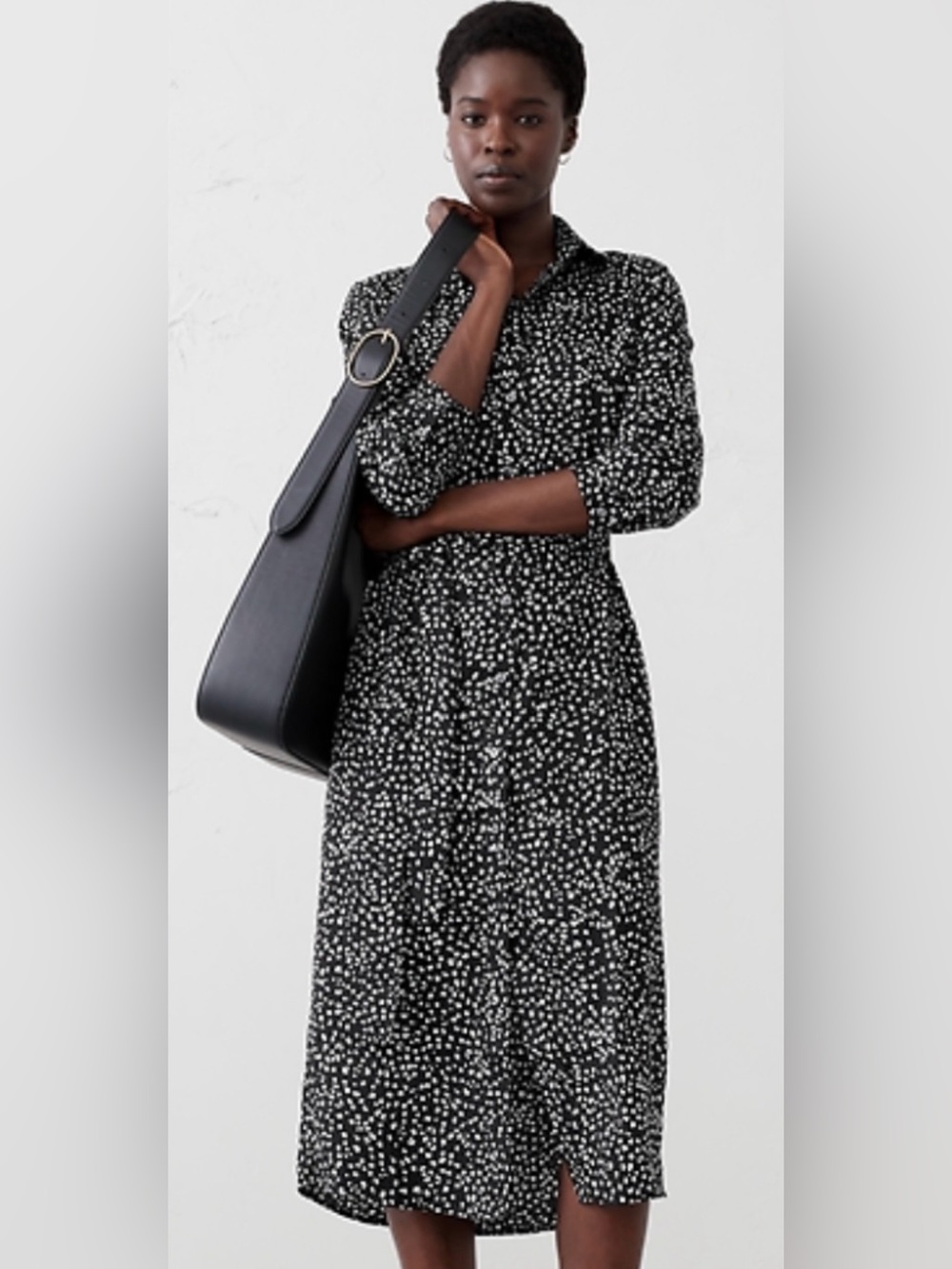 NWT Banana Republic Black White Print Belted Shirt Dress S